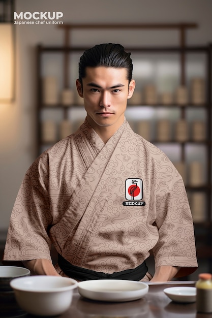 Chef giapponese che indossa un modello di uniforme