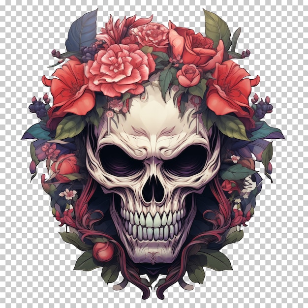 PSD japanese demon skull mask decoration with flower isolated