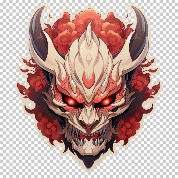 PSD japanese demon skull mask decoration with flower isolated