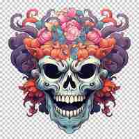 PSD japanese demon skull mask decoration with flower isolated