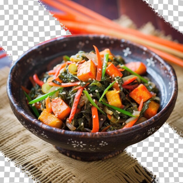 PSD Японское блюдо kubuiricher, приготовленное из жареной водоросли konjac и моркови на прозрачном фоне