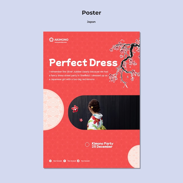 PSD japanese dress floral poster template