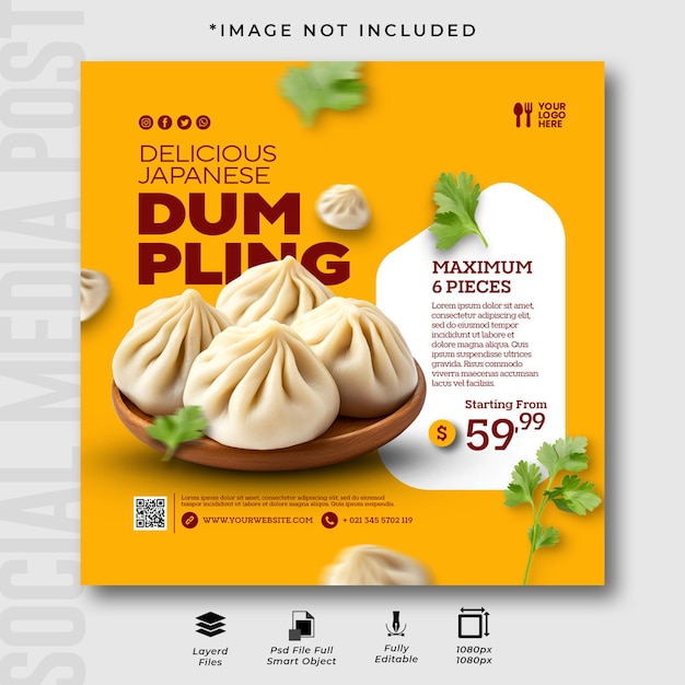 Japanese dumplings instagram social media post template