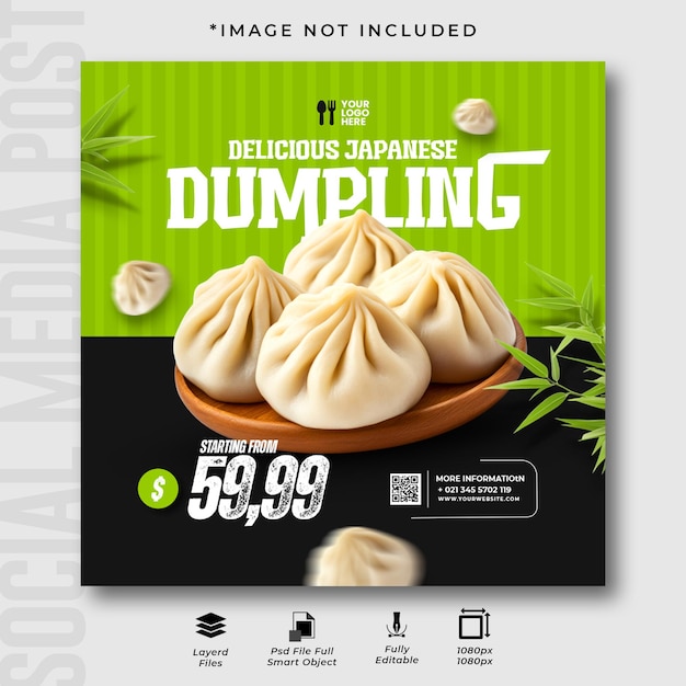 Japanese dumplings instagram social media post template