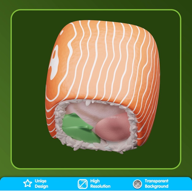 PSD 일본 음식 3d 아이콘 세트 아시아 음식 물고기