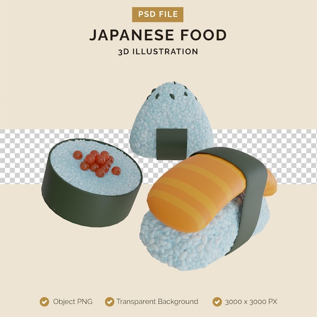 PSD japanese food 3d illustration