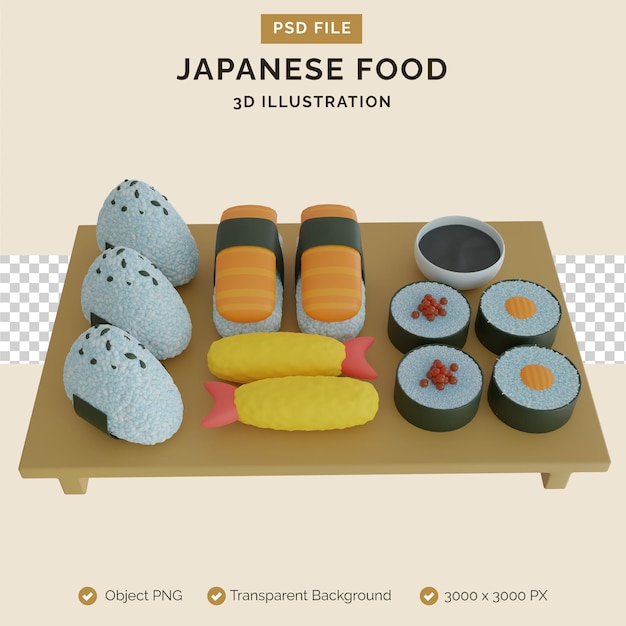 3D иллюстрация японской кухни