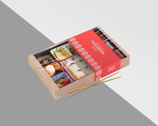 Japanese food box packaging mockupasian food box mockup designtakeaway food package mockup scene