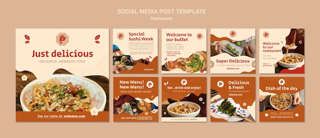 Collezione di post instagram di ristoranti di cucina giapponese