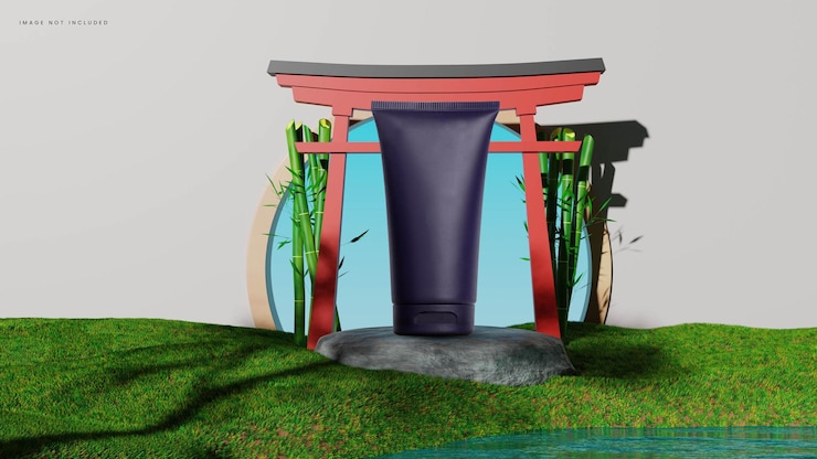 PSD japanese garden environment podium with torii gate