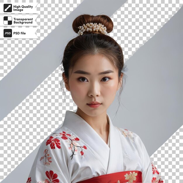 PSD a japanese girl in a kimono with a japanese logo on it