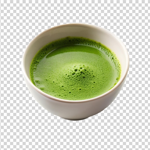 PSD japanese matcha green tea in white bowl isolated on white background