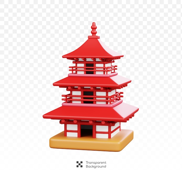 PSD japanese pagoda temple isolated symbols icons and culture of japan 3d render