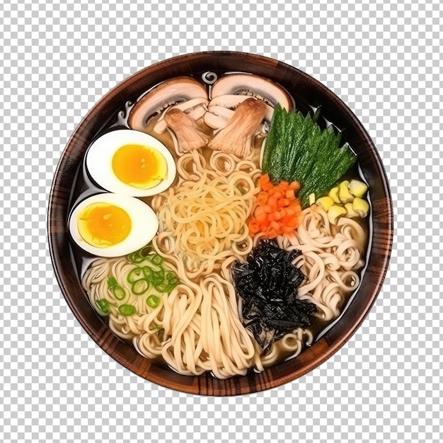 PSD japanese ramen top view isolated on transparent background