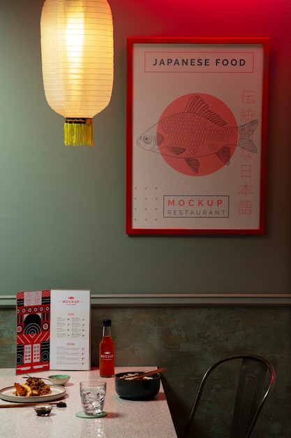 PSD mock-up di elementi del ristorante giapponese con cibo tradizionale