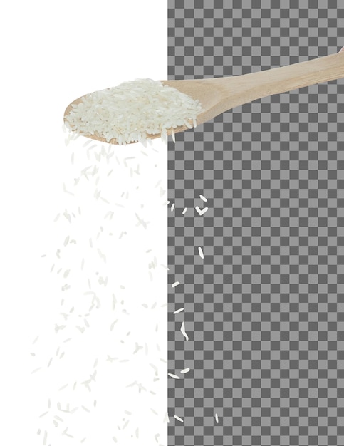 PSD japanese rice fall white grain rices pouring down abstract cloud fly from spoon beautiful complete seed rice in air food object design selective focus freeze shot white background isolated