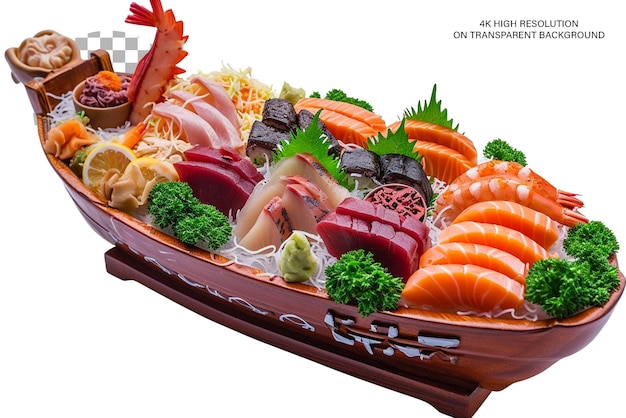 Japanese sashimi boat isolated on transparent background