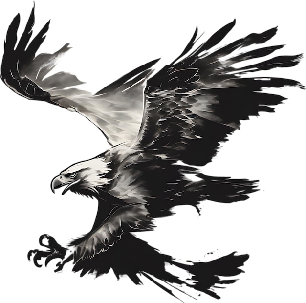 PSD japanese style painting with brush strokes of eagle birds