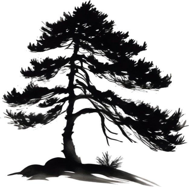 PSD japanese style painting with brush strokes of pine tree