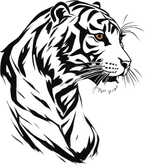 PSD japanese style painting with brush strokes of a tiger