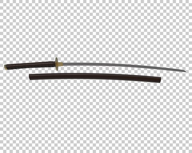 PSD japanese sword isolated on transparent background 3d rendering illustration