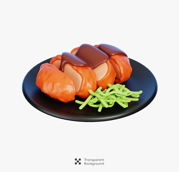 japanese tonkatsu fried pork on black plate isolated gourmet delicious food icon 3d rendering