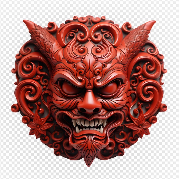 Japanese traditional red devil mask isolated cut out on transparent background generative ai