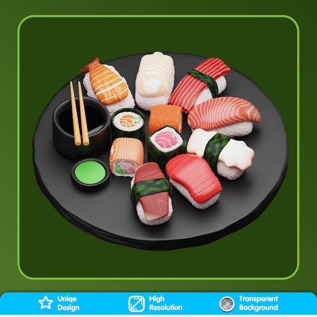 Japans Eten 3D Icon Set Aziatisch eten vis