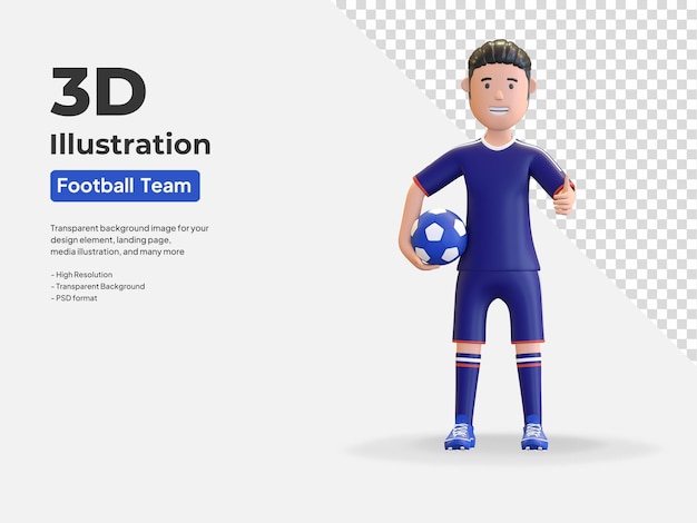 Japans voetbal speler man met bal in arm 3d render illustratie