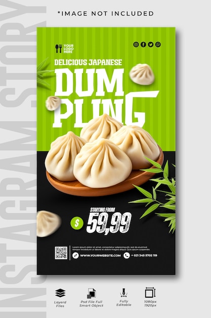 PSD japanse dumplings instagram sociale media verhaalsjabloon