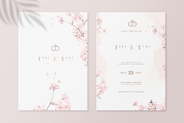 Japanse huwelijksuitnodiging en save the date met sakura