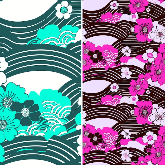 PSD japanse kimono-patronen met gestileerde bloemen- en natuurmot creative abstract geometric vector