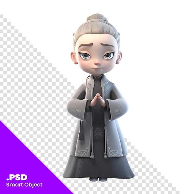 PSD japońska dziewczyna w kimono i gest namaste 3d renderowanie szablonu psd