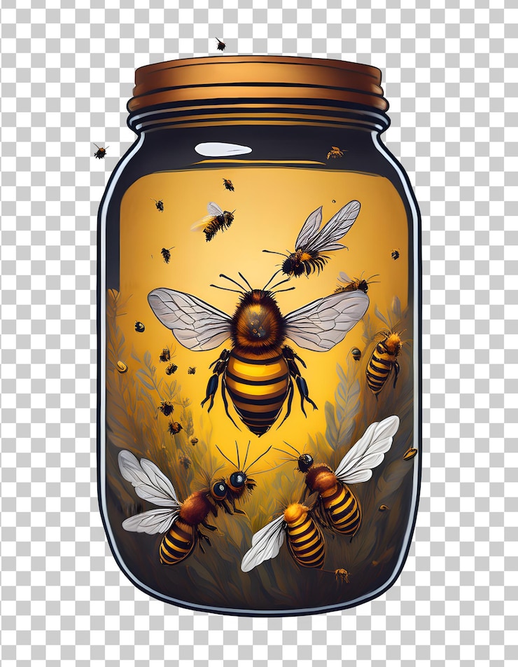 PSD a jar of bees with a jar of honey on it