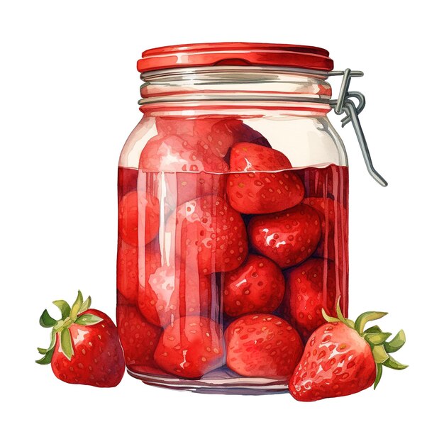 Jar Filled with Freshly Picked Strawberries AI Generated Image