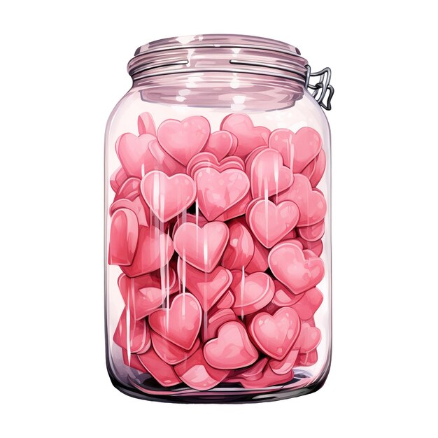 PSD jar filled with pink hearts ai generated image