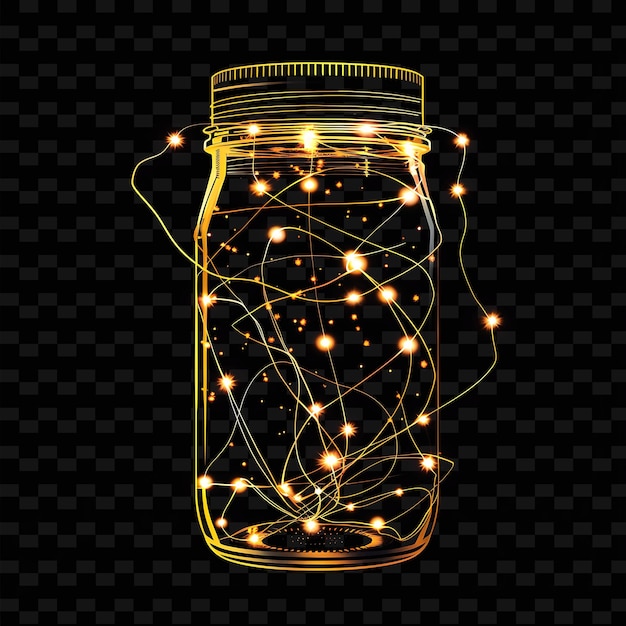 A jar of glowing lines with a yellow wire on it