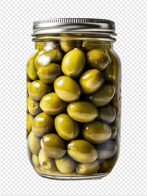 PSD a jar of green olives with a clear glass jar with a silver lid