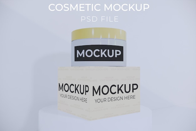 A jar of makeup mockup with a label that says mockup.