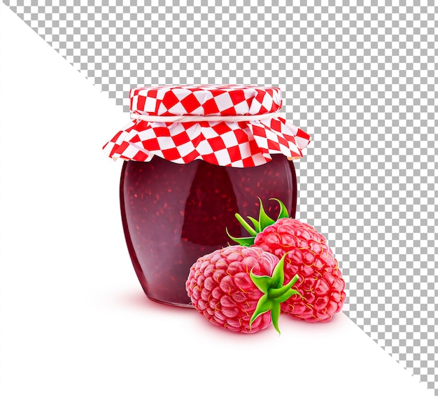 Jar of raspberry fruit jam isolated