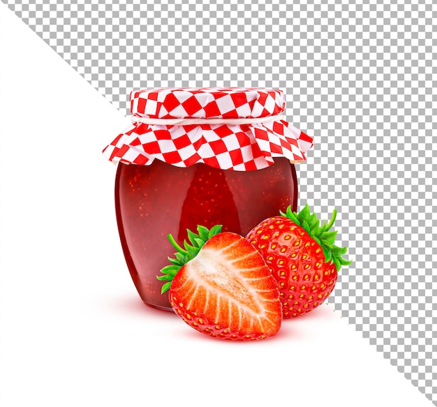 Jar of strawberry fruit jam isolated