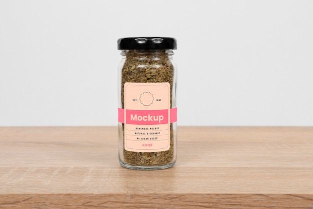 PSD jar with label on shelf mockup