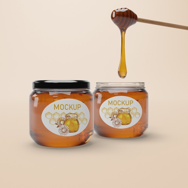jar with natural honey mock-up on table