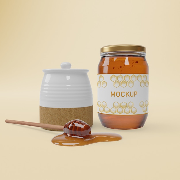 jar with organic honey on table