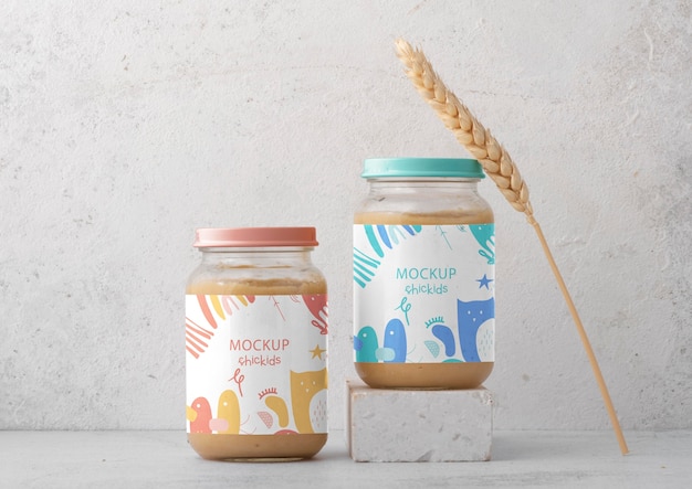 Jars with baby food assortment