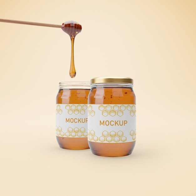 Jars with delicious honey mock-up