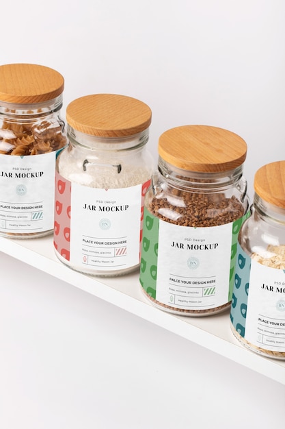 PSD jars with labels arrangement mockup