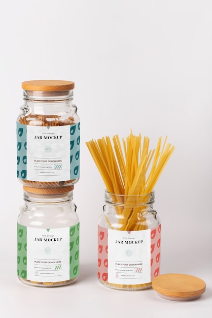 PSD jars with labels arrangement mockup