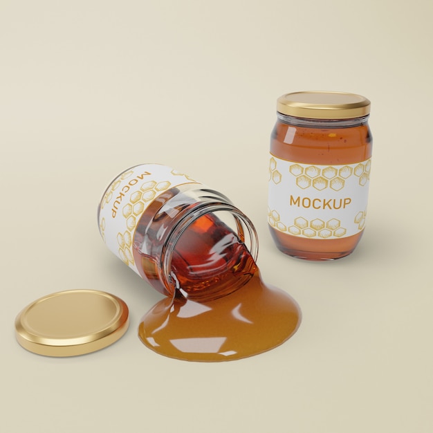 PSD jars with natural honey on table