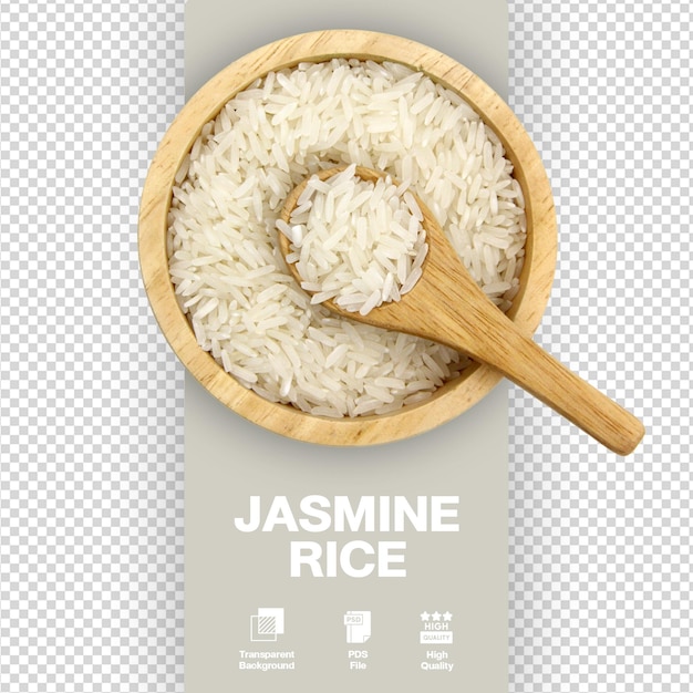 Jasmijnrijst in houten kom Transparante achtergrond